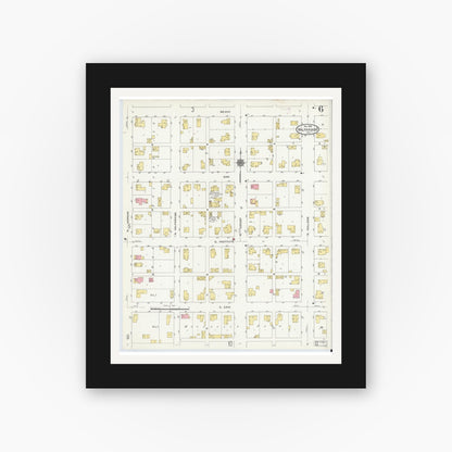Old map wall art mockup — black gallery frame with white mat — Sanborn Fire Insurance Map from Valparaiso, Porter County, Indiana (1910), Sheet #0006