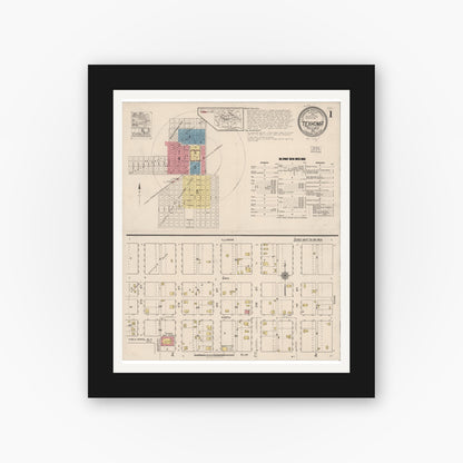 Old map wall art mockup — black gallery frame with white mat — Sanborn Fire Insurance Map from Texhoma, Texas County, Oklahoma and Sherman County, Texas, Texas (1922) - Complete Map Set