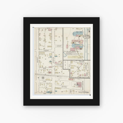 Old map wall art mockup — black gallery frame with white mat — Sanborn Fire Insurance Map from Lockland, Hamilton County, Ohio (1886), Sheet #0003