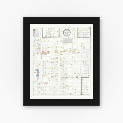 Old map wall art mockup — black gallery frame with white mat — Sanborn Fire Insurance Map from Pasadena, Harris County, Texas (1932), Sheet #0001