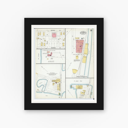Old map wall art mockup — black gallery frame with white mat — Sanborn Fire Insurance Map from Saint Joseph, Berrien County, Michigan (1902), Sheet #0009