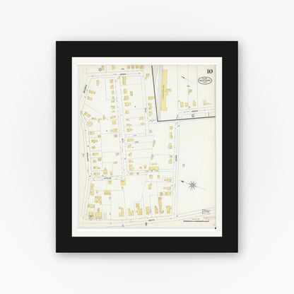 Old map wall art mockup — black gallery frame with white mat — Sanborn Fire Insurance Map from Westboro, Worcester County, Massachusetts (1904), Sheet #0010