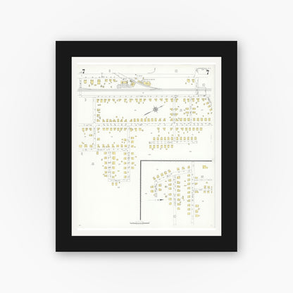 Old map wall art mockup — black gallery frame with white mat — Sanborn Fire Insurance Map from Kannapolis, Rowan And Cabarrus Counties, North Carolina (1932), Sheet #0007