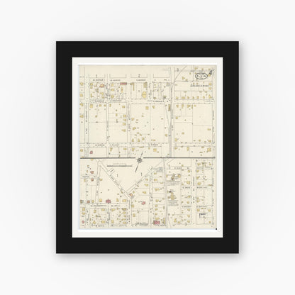 Old map wall art mockup — black gallery frame with white mat — Sanborn Fire Insurance Map from Elgin, Bastrop County, Texas (1916), Sheet #0004