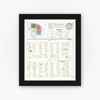 Old map wall art mockup — black gallery frame with white mat — Sanborn Fire Insurance Map from Ida Grove, Ida County, Iowa (1909), Sheet #0001