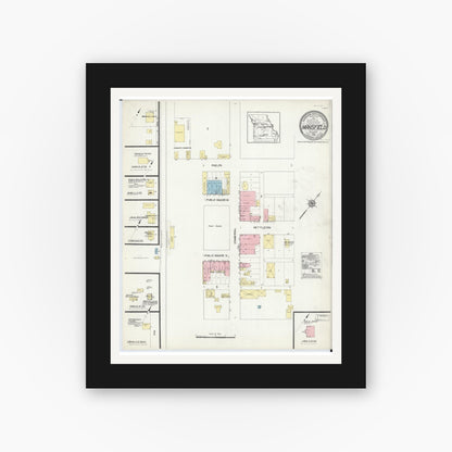 Old map wall art mockup — black gallery frame with white mat — Sanborn Fire Insurance Map from Mansfield, Wright County, Missouri (1913), Sheet #0001