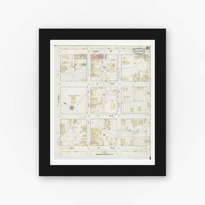 Old map wall art mockup — black gallery frame with white mat — Sanborn Fire Insurance Map from Ashland, Ashland County, Wisconsin (1890), Sheet #0016