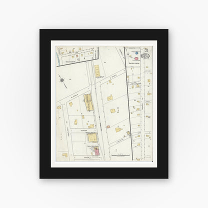 Old map wall art mockup — black gallery frame with white mat — Sanborn Fire Insurance Map from Umatilla, Lake County, Florida (1920), Sheet #0003