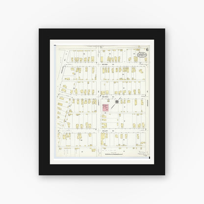 Old map wall art mockup — black gallery frame with white mat — Sanborn Fire Insurance Map from Dennison, Tuscarawas County, Ohio (1909), Sheet #0006