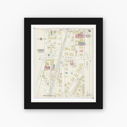 Old map wall art mockup — black gallery frame with white mat — Sanborn Fire Insurance Map from Elyria, Lorain County, Ohio (1915), Sheet #0015