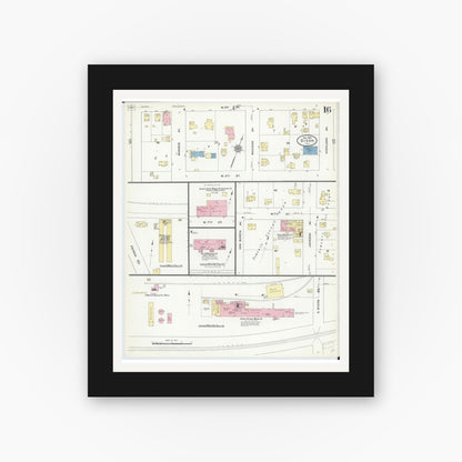 Old map wall art mockup — black gallery frame with white mat — Sanborn Fire Insurance Map from Dixon, Lee County, Illinois (1910), Sheet #0016