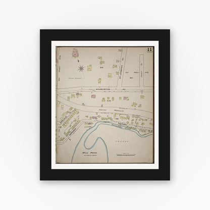 Old map wall art mockup — black gallery frame with white mat — Sanborn Fire Insurance Map from Yonkers, Westchester County, New York (1886), Sheet #0011