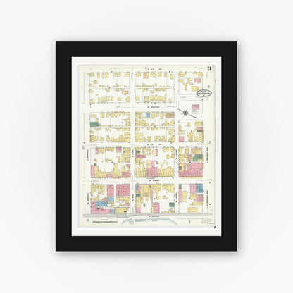 Old map wall art mockup — black gallery frame with white mat — Sanborn Fire Insurance Map from Philipsburg, Centre County, Pennsylvania (1910), Sheet #0003