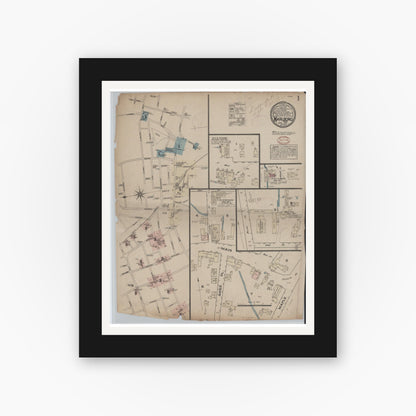 Old map wall art mockup — black gallery frame with white mat — Sanborn Fire Insurance Map from Marlborough, Middlesex  County, Massachusetts (1881), Sheet #0001
