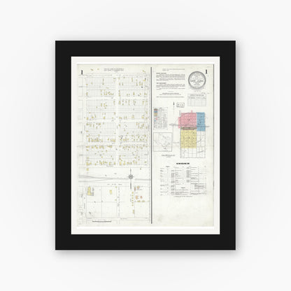Old map wall art mockup — black gallery frame with white mat — Sanborn Fire Insurance Map from San Juan, Hidalgo County, Texas (1938) - Complete Map Set