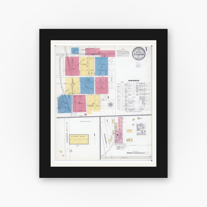 Old map wall art mockup — black gallery frame with white mat — Sanborn Fire Insurance Map from Sycamore, De Kalb County, Illinois (1905) - Complete Map Set
