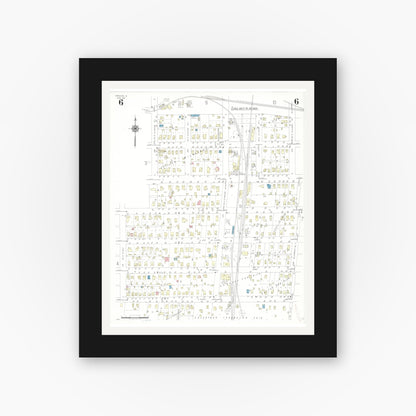 Old map wall art mockup — black gallery frame with white mat — Sanborn Fire Insurance Map from Spencer, Clay County, Iowa (1941), Sheet #0006