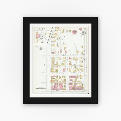 Old map wall art mockup — black gallery frame with white mat — Sanborn Fire Insurance Map from London, Madison County, Ohio (1901), Sheet #0004