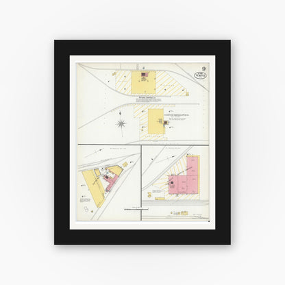Old map wall art mockup — black gallery frame with white mat — Sanborn Fire Insurance Map from Temple, Bell County, Texas (1900), Sheet #0009