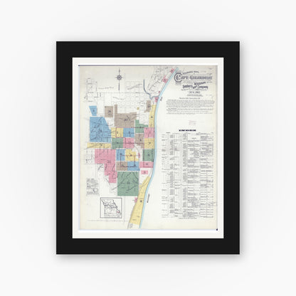 Old map wall art mockup — black gallery frame with white mat — Sanborn Fire Insurance Map from Cape Girardeau, Cape Girardeau County, Missouri (1915) - Complete Map Set