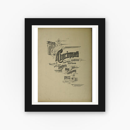 Old map wall art mockup — black gallery frame with white mat — Sanborn Fire Insurance Map from Cincinnati, Hamilton County, Ohio (1922), Sheet #0001