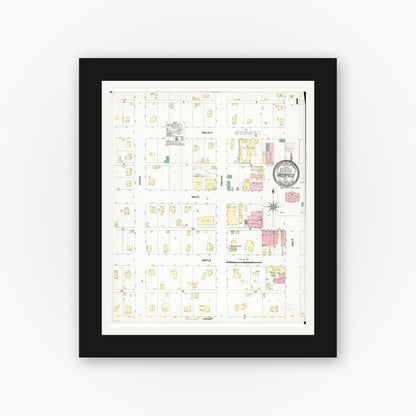 Old map wall art mockup — black gallery frame with white mat — Sanborn Fire Insurance Map from Greenfield, Adair County, Iowa (1907) â€” Complete Set