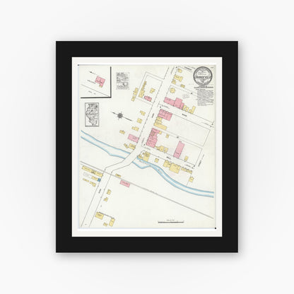 Old map wall art mockup — black gallery frame with white mat — Sanborn Fire Insurance Map from Orangeville, Stephenson County, Illinois (1919), Sheet #0001