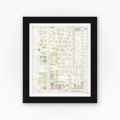 Old map wall art mockup — black gallery frame with white mat — Sanborn Fire Insurance Map from Red Jacket, Houghton County, Michigan (1900), Sheet #0003