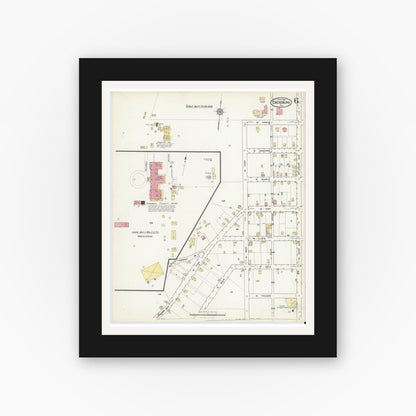 Old map wall art mockup — black gallery frame with white mat — Sanborn Fire Insurance Map from Ebensburg, Cambria County, Pennsylvania (1916), Sheet #0006