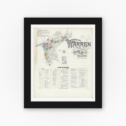 Old map wall art mockup — black gallery frame with white mat — Sanborn Fire Insurance Map from Warren, Warren County, Pennsylvania (1898) - Complete Map Set
