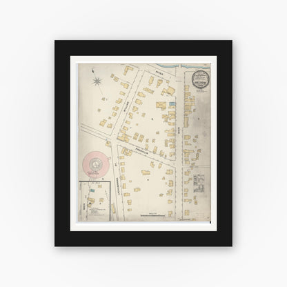 Old map wall art mockup — black gallery frame with white mat — Sanborn Fire Insurance Map from Hallstead, Susquehanna County, Pennsylvania (1892), Sheet #0001