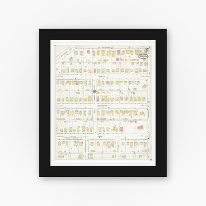 Old map wall art mockup — black gallery frame with white mat — Sanborn Fire Insurance Map from Streator, La Salle County, Illinois (1916), Sheet #0017