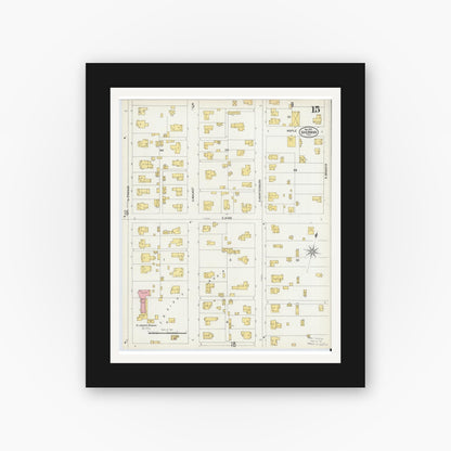 Old map wall art mockup — black gallery frame with white mat — Sanborn Fire Insurance Map from Sherman, Grayson County, Texas (1902), Sheet #0015