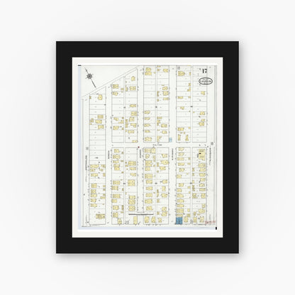 Old map wall art mockup — black gallery frame with white mat — Sanborn Fire Insurance Map from Laurium, Houghton County, Michigan (1917), Sheet #0017