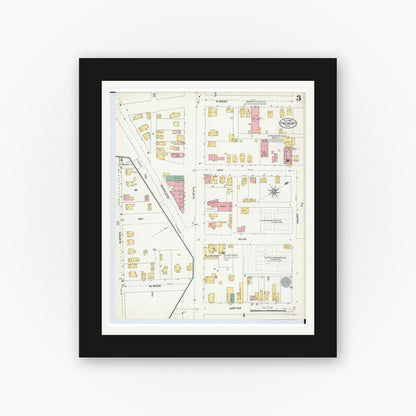 Old map wall art mockup — black gallery frame with white mat — Sanborn Fire Insurance Map from Fremont, Sandusky County, Ohio (1904), Sheet #0003