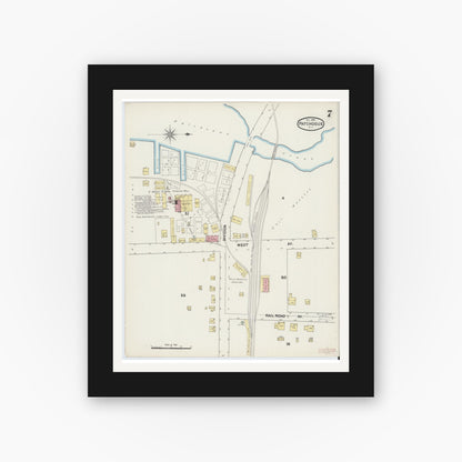 Old map wall art mockup — black gallery frame with white mat — Sanborn Fire Insurance Map from Patchogue, Suffolk County, New York (1891), Sheet #0007