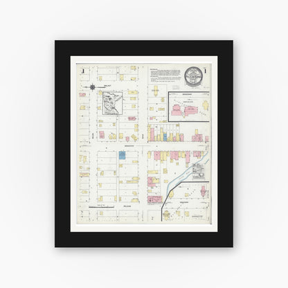Old map wall art mockup — black gallery frame with white mat — Sanborn Fire Insurance Map from Pelican Rapids, Otter Tail County, Minnesota (1924) - Complete Map Set