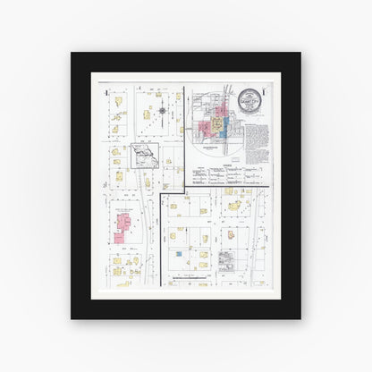 Old map wall art mockup — black gallery frame with white mat — Sanborn Fire Insurance Map from Grant City, Worth County, Missouri (1928) - Complete Map Set