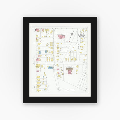 Old map wall art mockup — black gallery frame with white mat — Sanborn Fire Insurance Map from South Charleston, Clark County, Ohio (1927), Sheet #0004