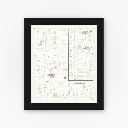 Old map wall art mockup — black gallery frame with white mat — Sanborn Fire Insurance Map from Sidney, Fremont County, Iowa (1914), Sheet #0003