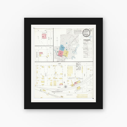 Old map wall art mockup — black gallery frame with white mat — Sanborn Fire Insurance Map from Hamburg, Fremont County, Iowa (1899) â€” Complete Set
