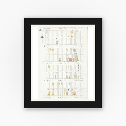 Old map wall art mockup — black gallery frame with white mat — Sanborn Fire Insurance Map from Chicago, Cook County, Illinois (1920), Sheet #0005