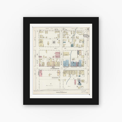 Old map wall art mockup — black gallery frame with white mat — Sanborn Fire Insurance Map from Duluth, Saint Louis County, Minnesota (1885), Sheet #0004