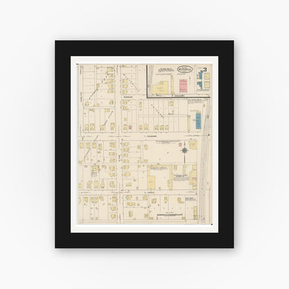 Old map wall art mockup — black gallery frame with white mat — Sanborn Fire Insurance Map from Westerville, Franklin County, Ohio (1922), Sheet #0003