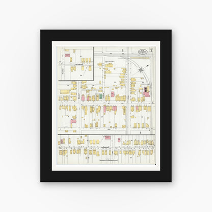 Old map wall art mockup — black gallery frame with white mat — Sanborn Fire Insurance Map from Sunbury, Northumberland County, Pennsylvania (1901), Sheet #0007