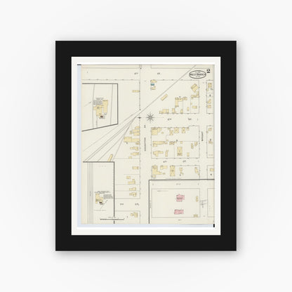 Old map wall art mockup — black gallery frame with white mat — Sanborn Fire Insurance Map from West Branch, Ogemaw County, Michigan (1893), Sheet #0002