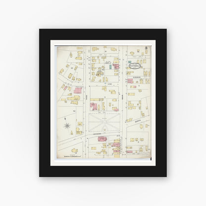 Old map wall art mockup — black gallery frame with white mat — Sanborn Fire Insurance Map from Ashtabula, Ashtabula County, Ohio (1893), Sheet #0003
