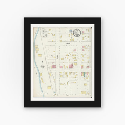 Old map wall art mockup — black gallery frame with white mat — Sanborn Fire Insurance Map from Oquawka, Henderson County, Illinois (1894) - Complete Map Set