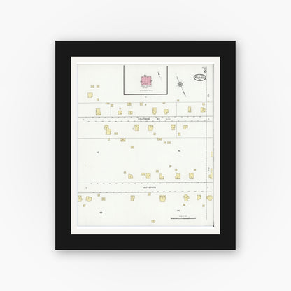 Old map wall art mockup — black gallery frame with white mat — Sanborn Fire Insurance Map from Palmer, Ellis County, Texas (1921), Sheet #0005