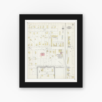 Old map wall art mockup — black gallery frame with white mat — Sanborn Fire Insurance Map from Amboy, Blue Earth County, Minnesota (1914), Sheet #0002